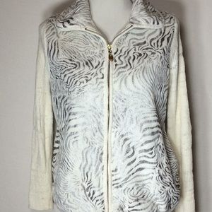 Zebra Print Zippered Sweater w/Pockets.